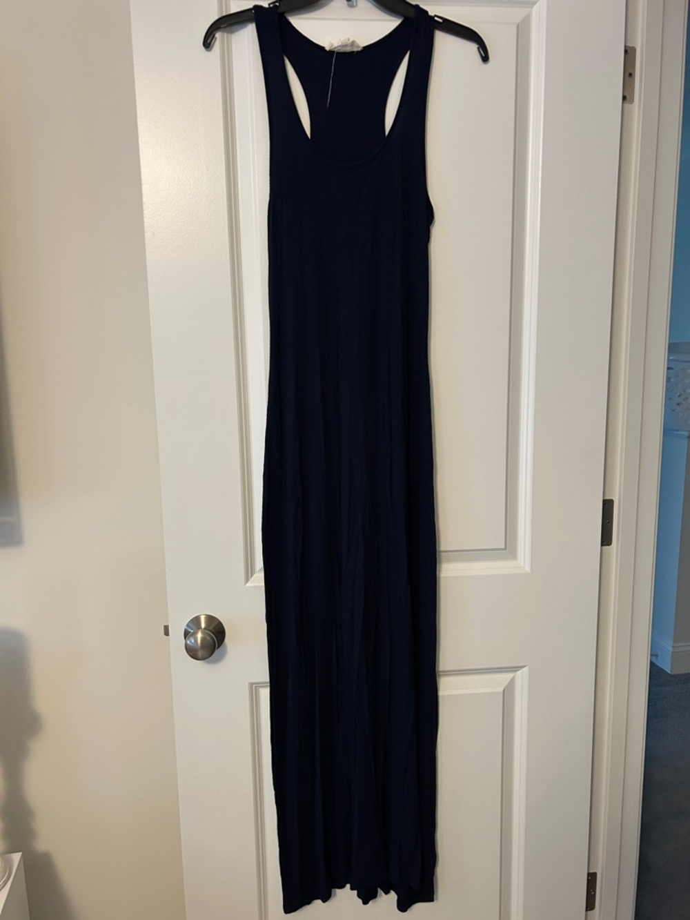Pink Rose Sleeveless Racerback Maxi Dress in Navy